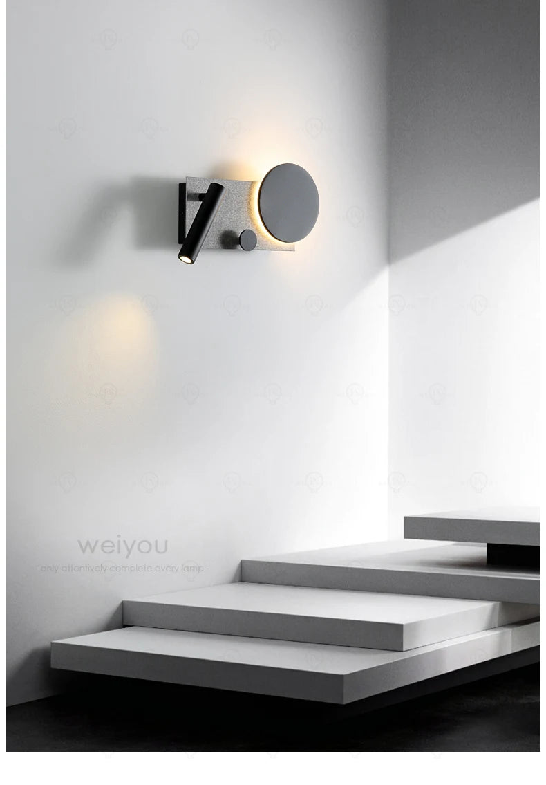 Bedroom bedside wall lamp with switch and spotlight, simple and modern Nordic creative personality, adjustable LED pendant light