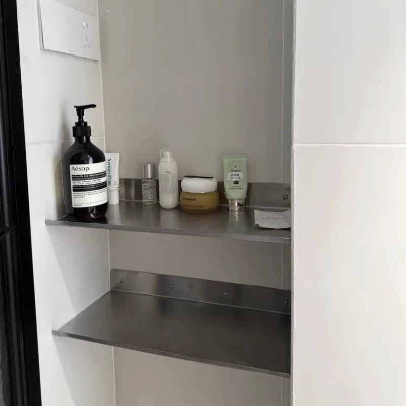 Bathroom Minimalist Stainless Steel Shelf Sanitary Products Teeth Cup Storage Rack Wash Table Wall Hanging Metal Laminate