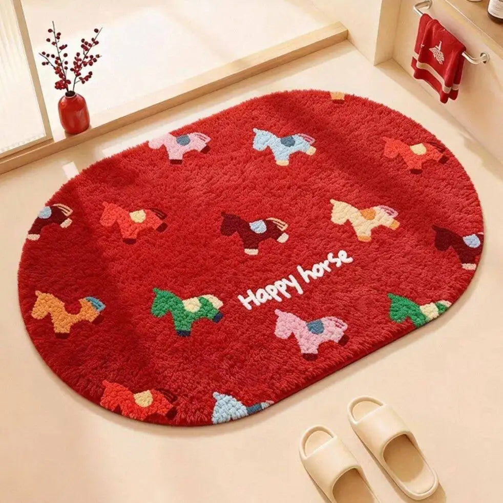 Bathroom floor mat, toilet water-absorbing non-slip foot mat 2026 new Year of the Horse toilet entry floor mat, toilet carpet