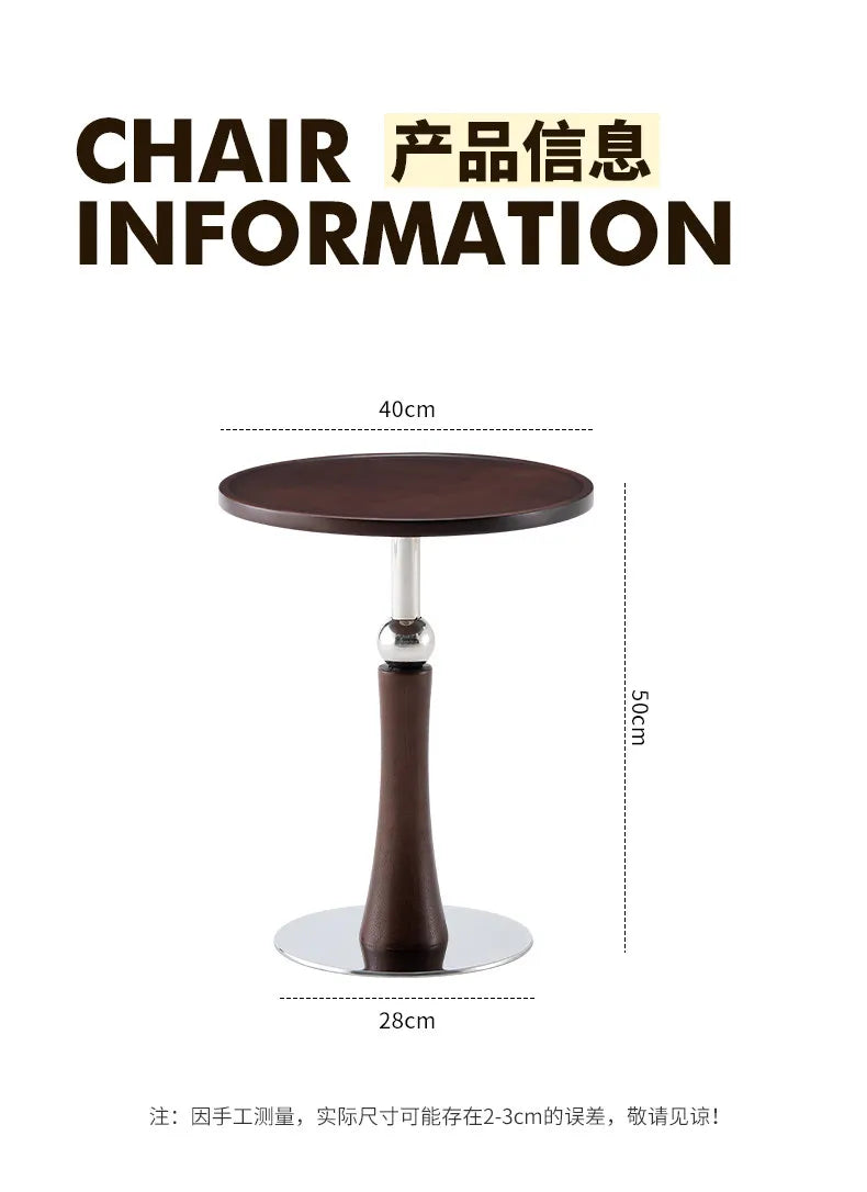 Living Room Sofa Solid Wood Edge Few Designer Light Side Table Luxury Stainless Steel Base Simple Round Small Coffee End Tables