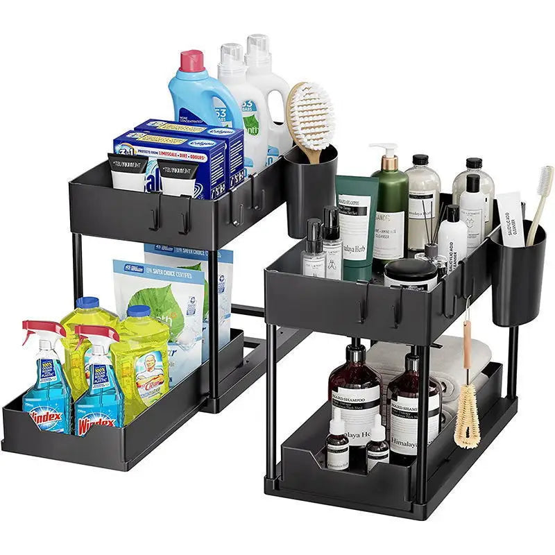 Kitchen countertop seasoning storage rack, double-layer pull-out removable storage rack under the sink