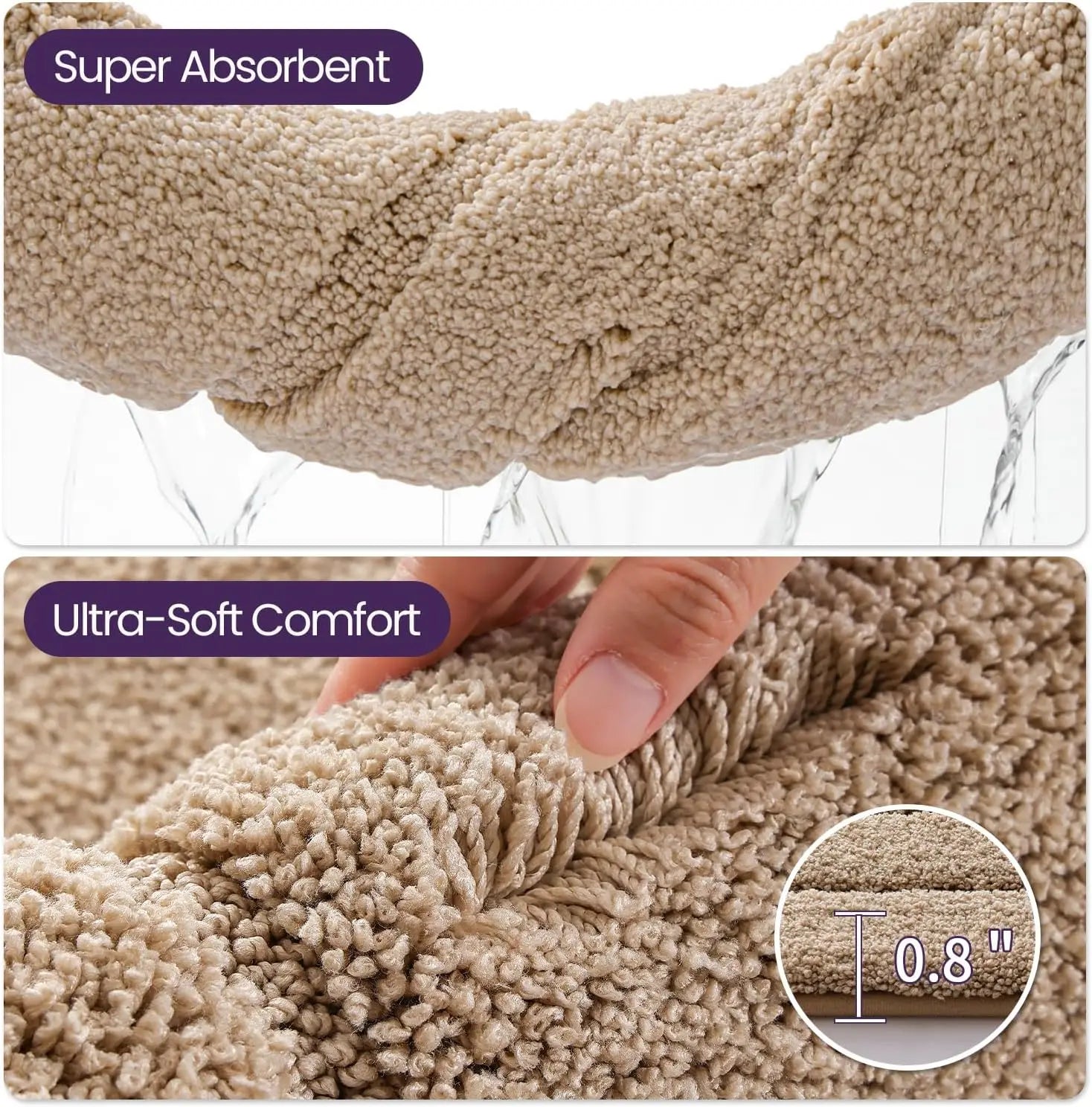 Bathroom Rug, Non Slip Washable Bath Mat for Shower Floor, Absorbent Soft Bathmat with TPR Backing, Quick Dry Microfiber Carpet