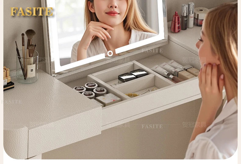 Bedroom integrated very narrow flip retractable storage cream wind French bedside cabinet
