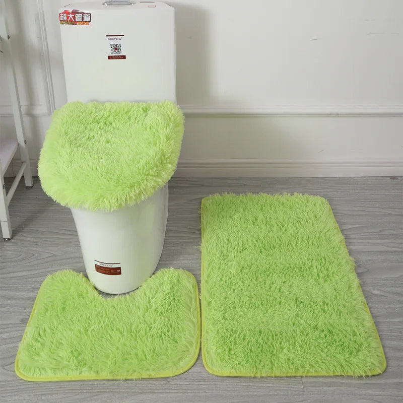 3Pcs/set Bath Mat Set Soft Fluff Shower Carpet Non-slip Floor Mat for Bathroom Toilet Rugs Toilet Lid Cover Bathroom Products