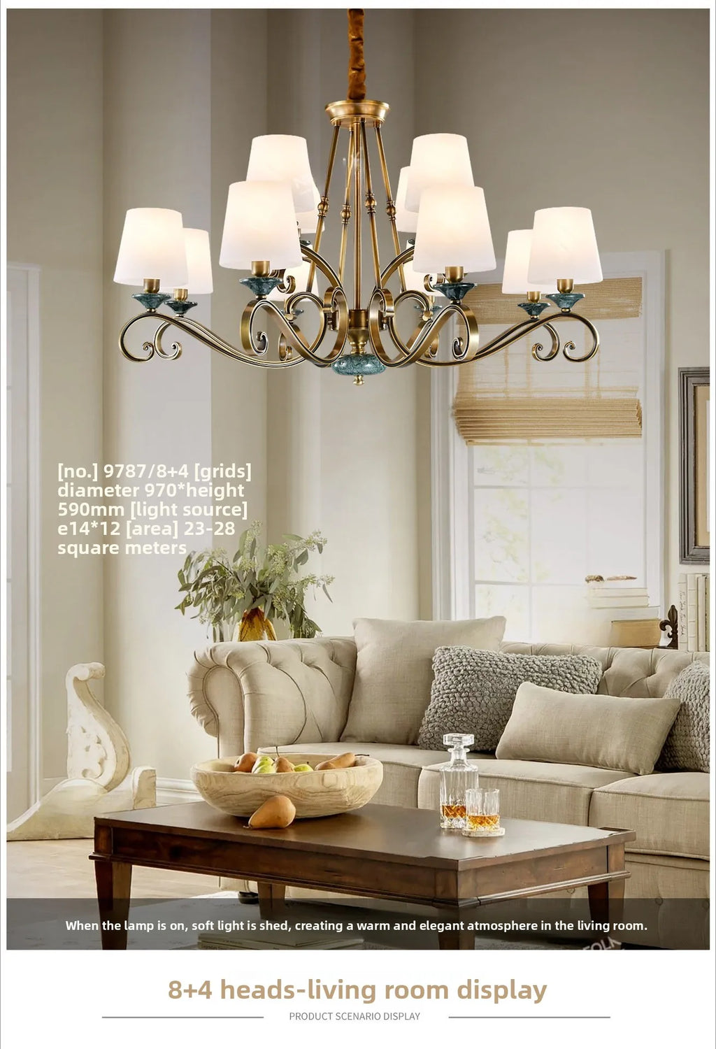 American Simple Country Living Room Bedroom Lighting Simple Pastoral Villa Hall Dining Room Light Marble All Copper Chandelier