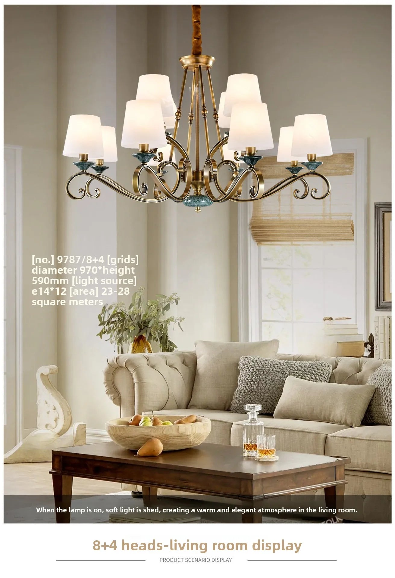 American Simple Country Living Room Bedroom Lighting Simple Pastoral Villa Hall Dining Room Light Marble All Copper Chandelier
