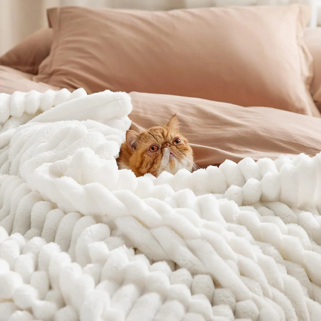 Household Living Room Bedroom Soft Blanket Solid Color Cozy Smooth Quilt With Stripe Family Commonly Used Stay Warm Beddings