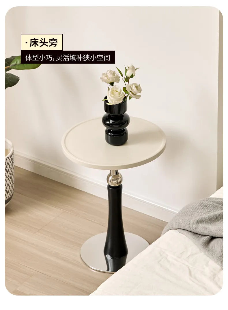 Living Room Sofa Solid Wood Edge Few Designer Light Side Table Luxury Stainless Steel Base Simple Round Small Coffee End Tables