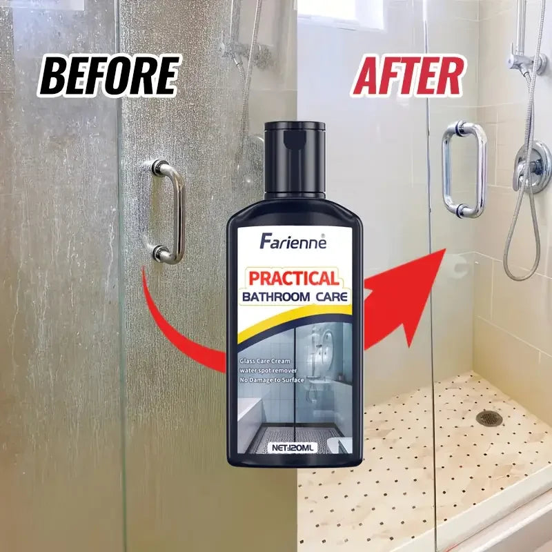 Bathroom Glass Polish - Powerful Hard Water Spot Remover and Descaler for Shower Doors, Tiles, and Stainless Steel