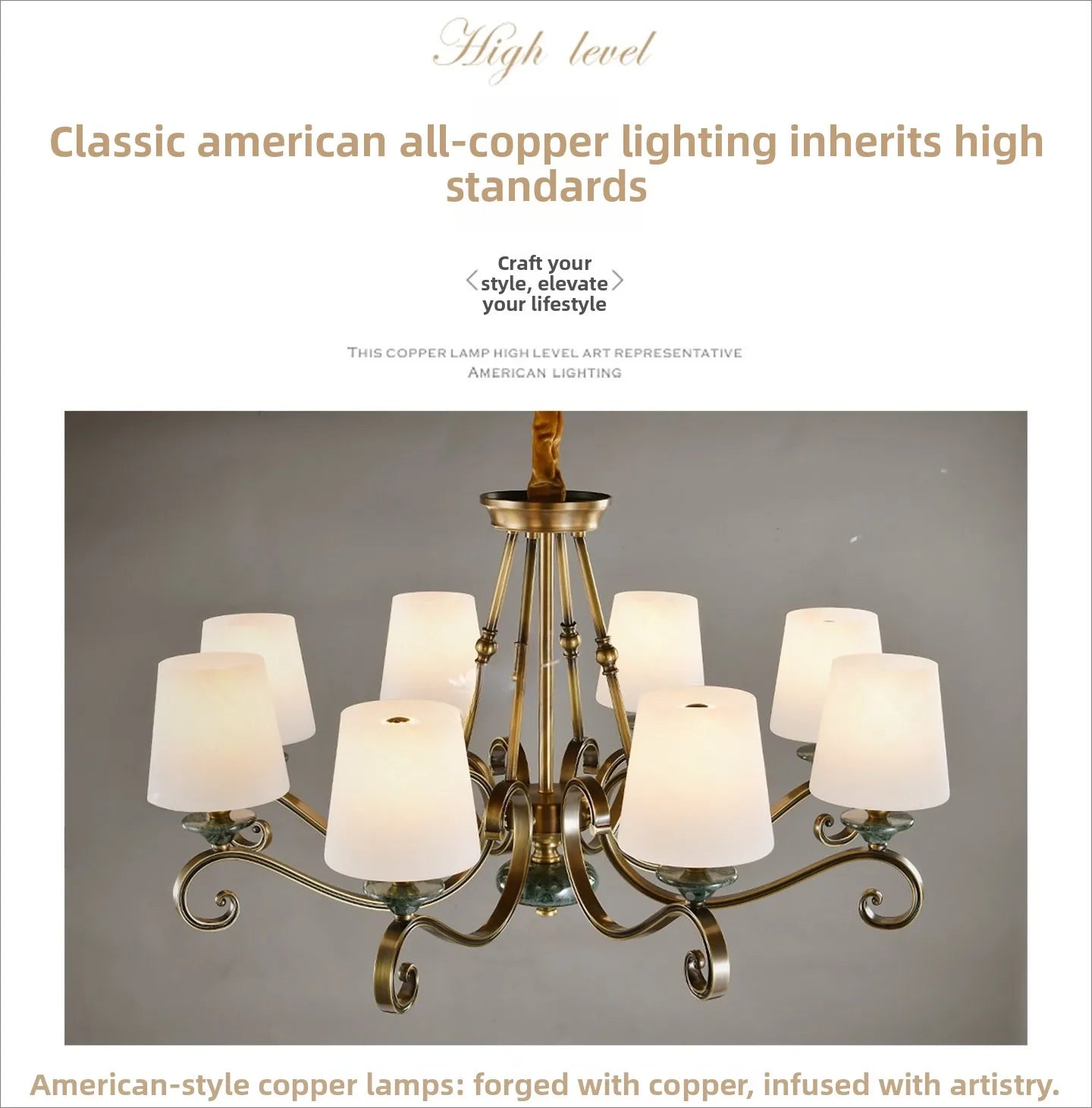 American Simple Country Living Room Bedroom Lighting Simple Pastoral Villa Hall Dining Room Light Marble All Copper Chandelier
