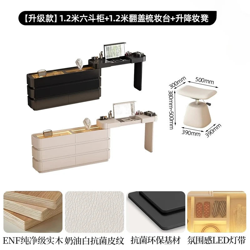 Bedroom integrated very narrow flip retractable storage cream wind French bedside cabinet