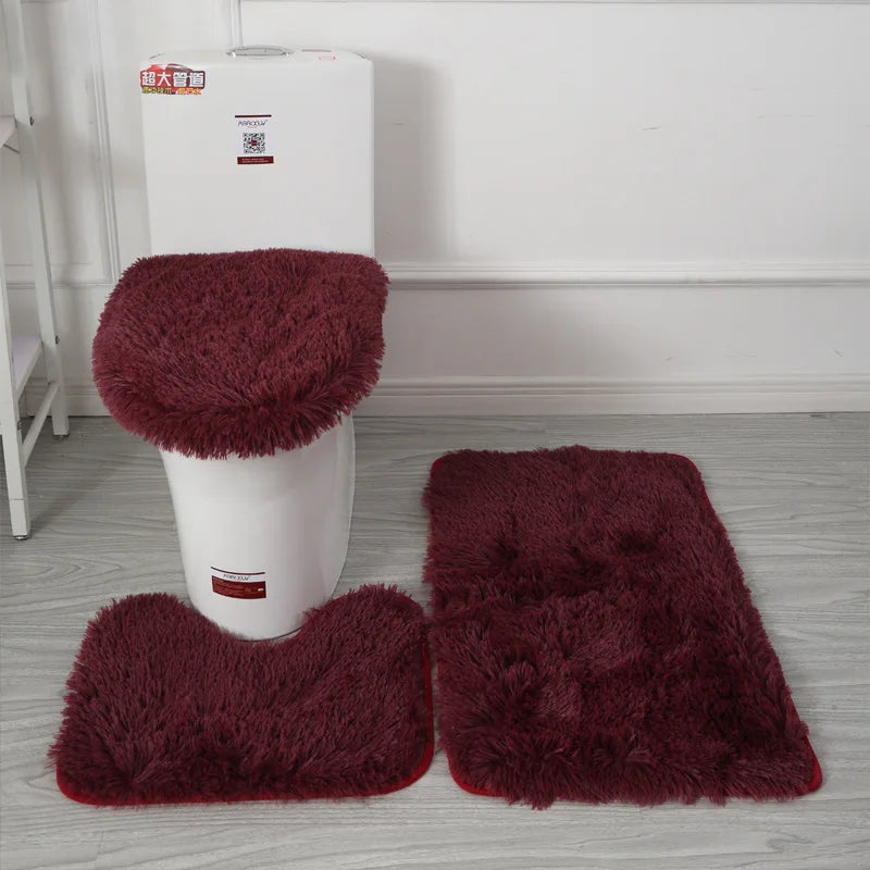 3Pcs/set Bath Mat Set Soft Fluff Shower Carpet Non-slip Floor Mat for Bathroom Toilet Rugs Toilet Lid Cover Bathroom Products