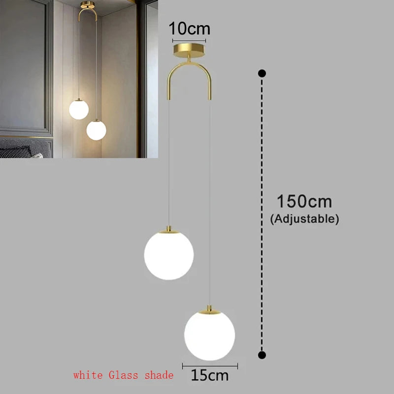Bedroom Bedside Hanging Pendant Lamp Glass Ball LED Chandelier Lighting Ceiling Modern Interior Home Decor Lights Dining Kitchen