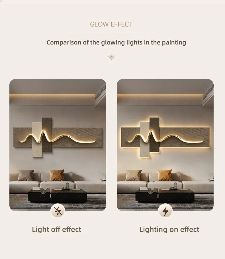 Living room decoration painting LED ambient wall light painting modern luxury sofa background wall, minimalist hanging painting