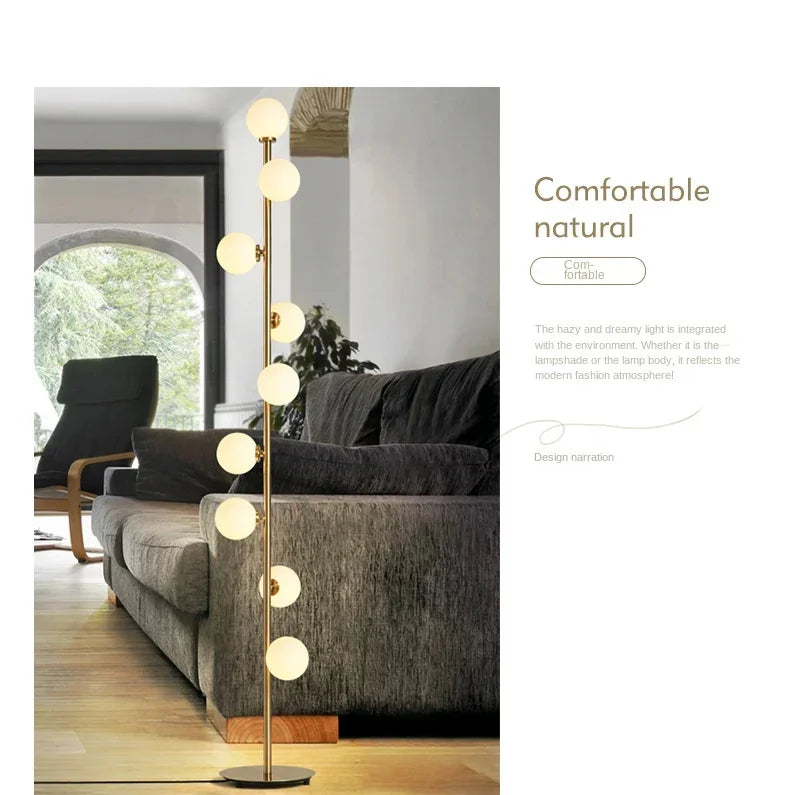 Living room Floor Lamp Magic Beans Glass Round Ball Bedside Standing Light H165cm 9 Heads Lighting Fixture for Home Indoor Decor