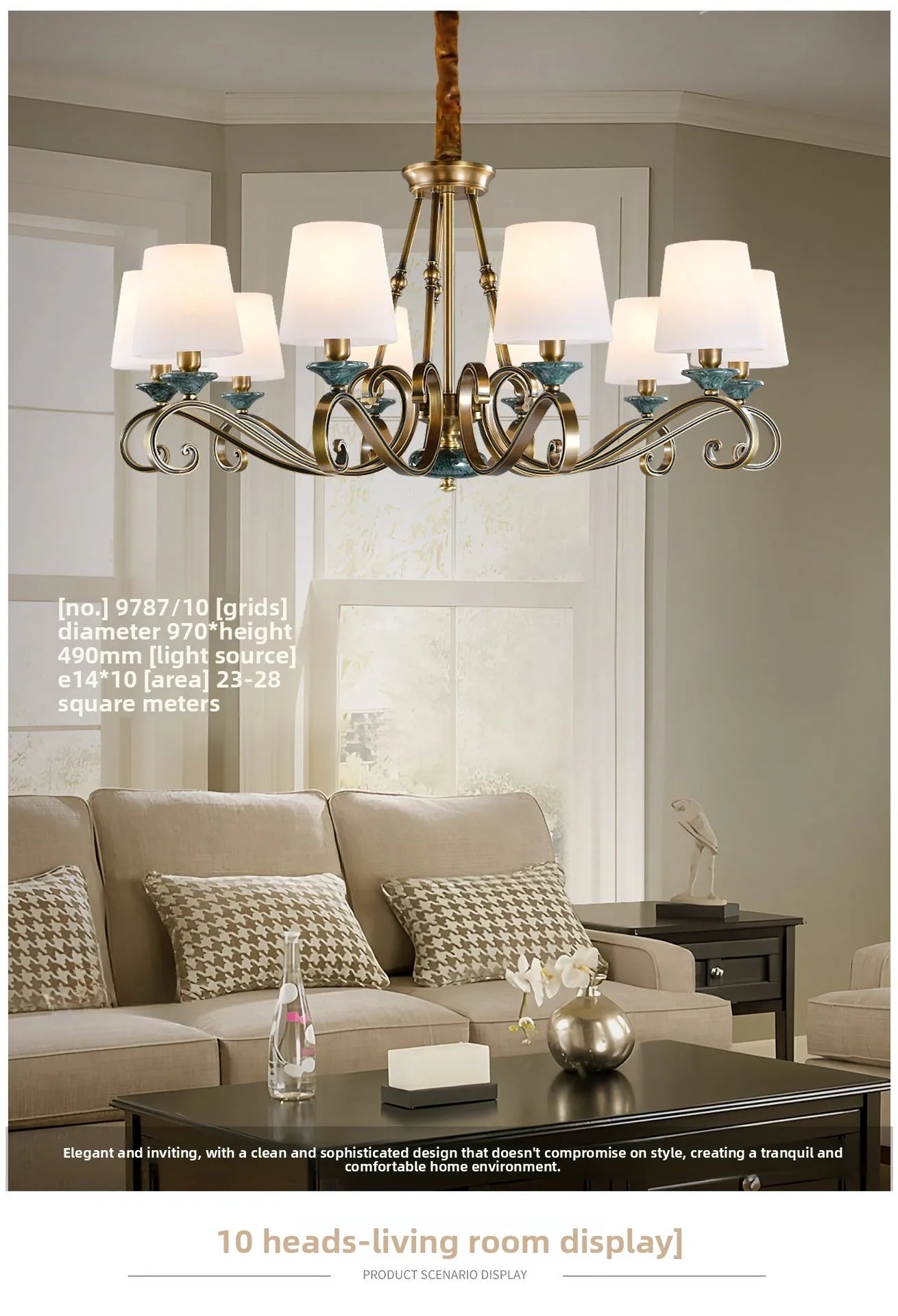 American Simple Country Living Room Bedroom Lighting Simple Pastoral Villa Hall Dining Room Light Marble All Copper Chandelier