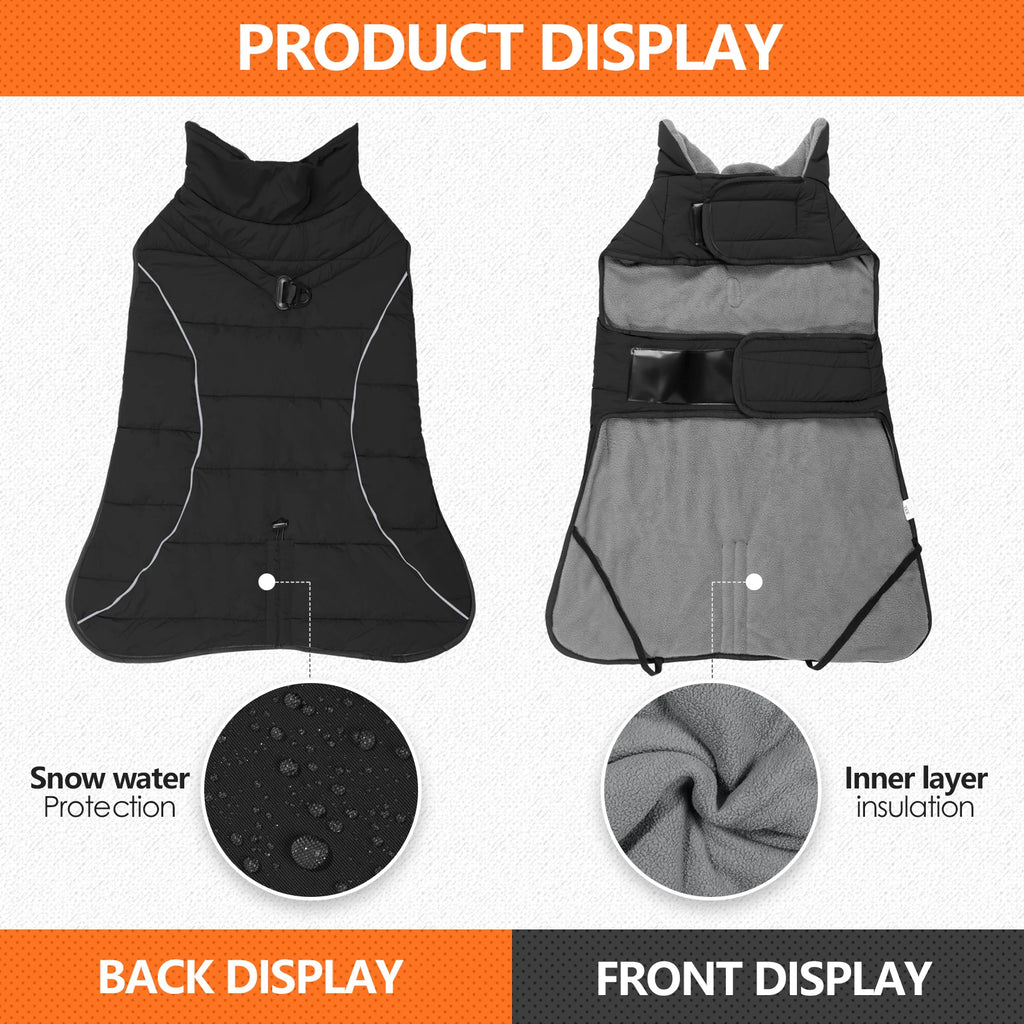 Dog Coat, Waterproof Winter Jacket,Warm Windproof Jacket, Reflective Adjustable Turtleneck Coats for Dogs with Hook & Loop