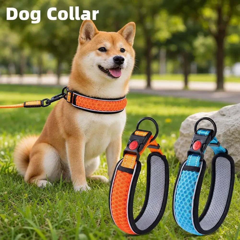 Dog Collar, Adjustable Soft Pet Collar with Escape-Proof Locking Buckle, Breathable Honeycomb Net Design for Small Large Dogs