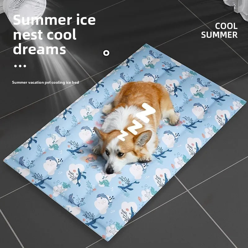 Cartoon Print Summer Cooling Mat for Dogs Cats Non-Toxic Reusable Ice Pad Pet Self-Cooling Cushion Bed