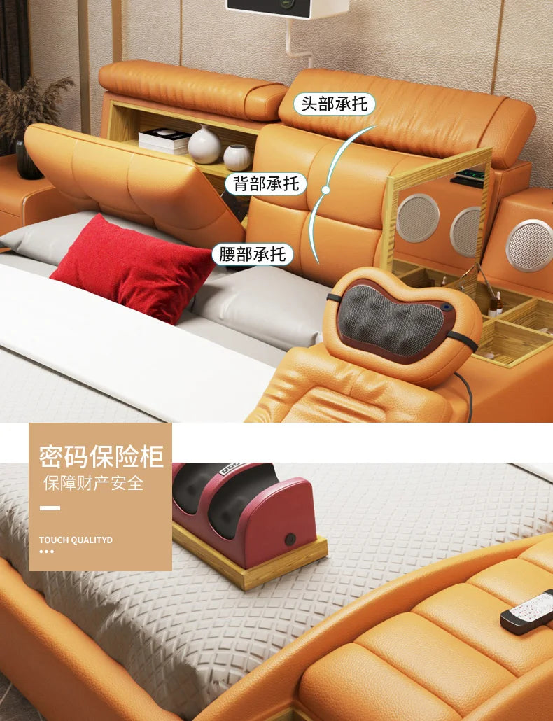 Master Girl Bedroom Double Bed Unique Queen Size Smart Multifunctional Double Bed Salon Modern Cama Matrimonial Room Furniture