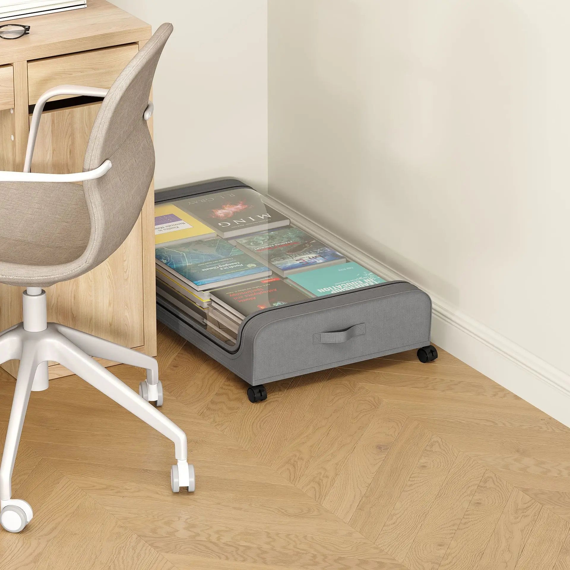 Bed Bottom Storage Box with Wheels Underbed Dust-Proof Organizer for Clothes Shoes Home Bedroom Simple Design Rolling Drawer