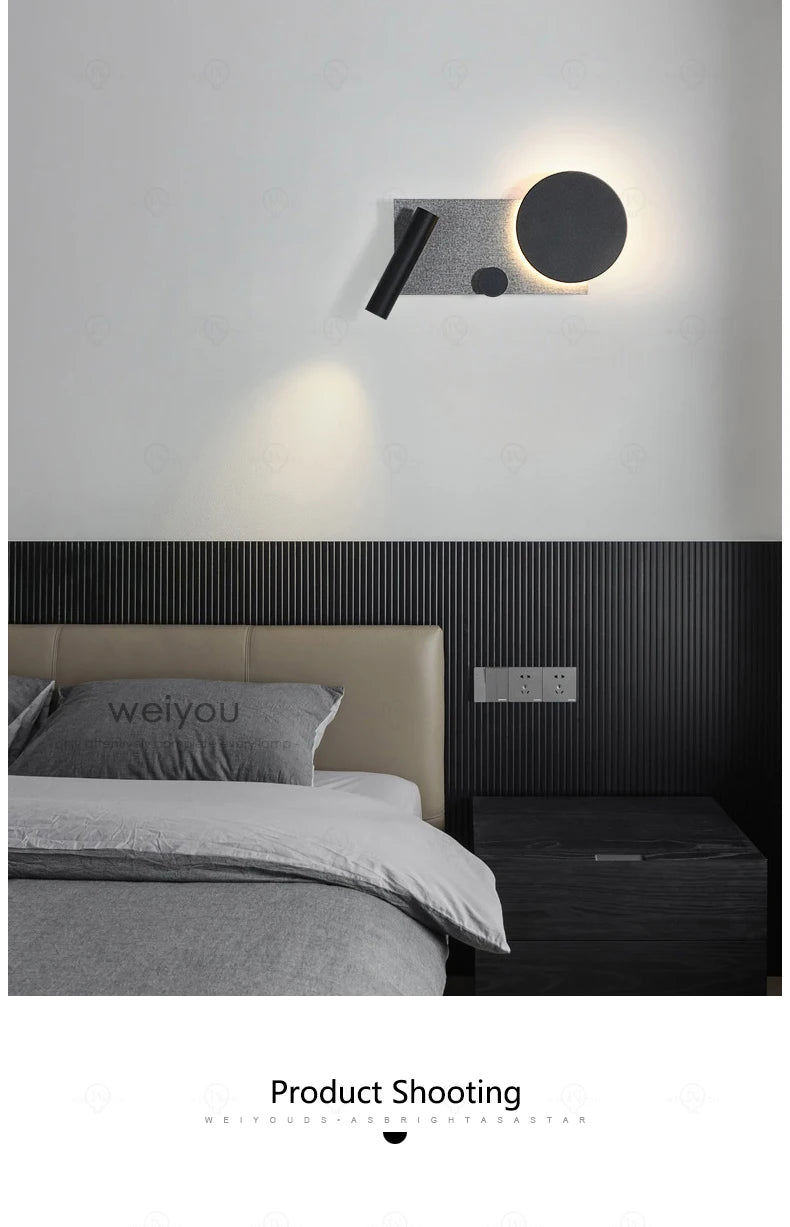 Bedroom bedside wall lamp with switch and spotlight, simple and modern Nordic creative personality, adjustable LED pendant light