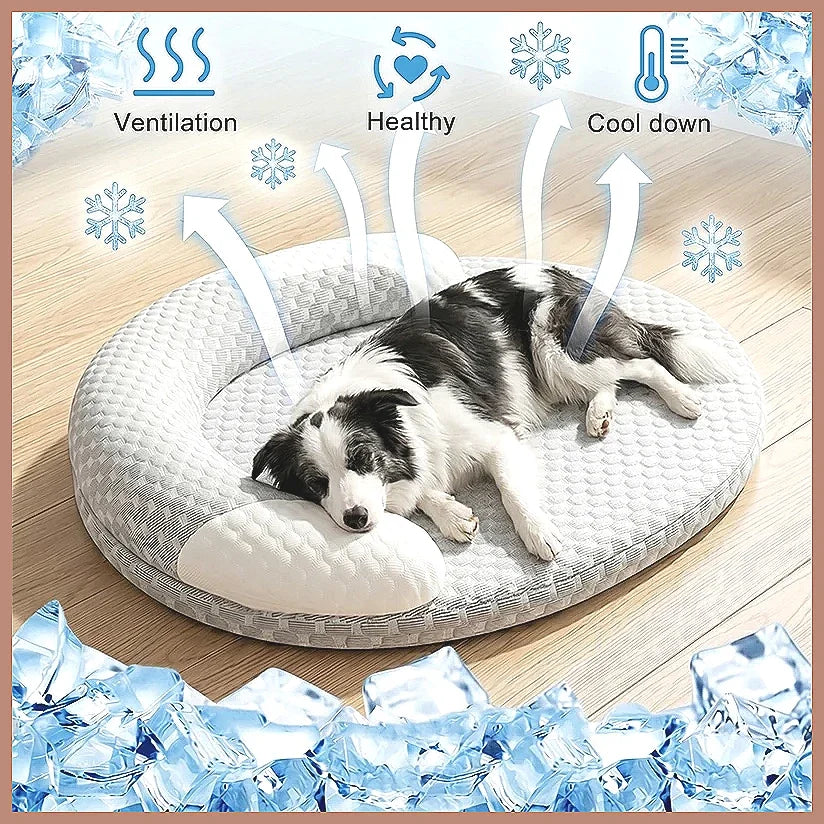 Cooling Dog Bed Summer Ice Silk Cat Mat Oval Pet Nest Breathable Heat Dissipation Pad for Small Medium Large Dogs Cats