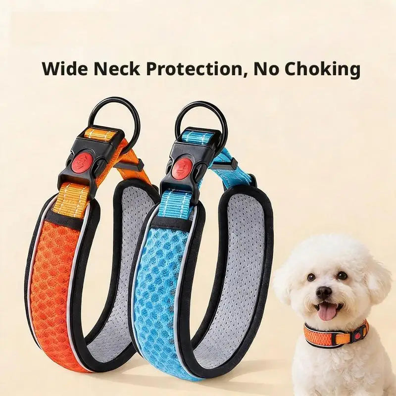 Dog Collar, Adjustable Soft Pet Collar with Escape-Proof Locking Buckle, Breathable Honeycomb Net Design for Small Large Dogs