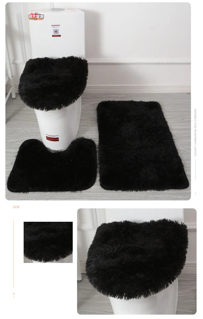 3Pcs/set Bath Mat Set Soft Fluff Shower Carpet Non-slip Floor Mat for Bathroom Toilet Rugs Toilet Lid Cover Bathroom Products