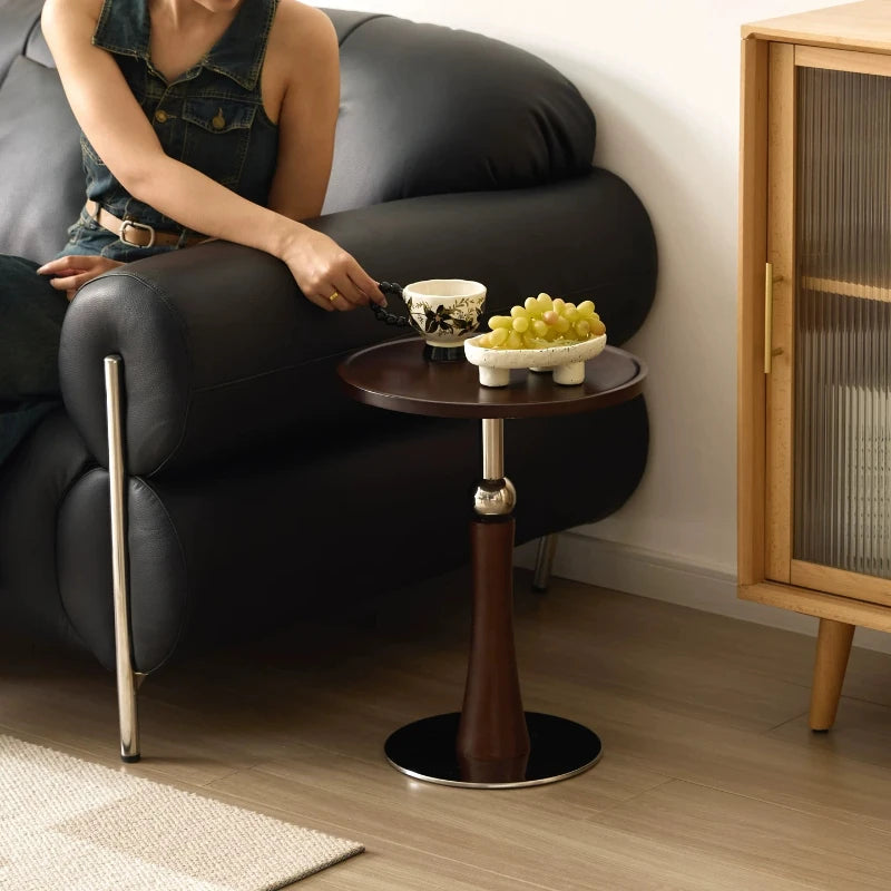 Living Room Sofa Solid Wood Edge Few Designer Light Side Table Luxury Stainless Steel Base Simple Round Small Coffee End Tables