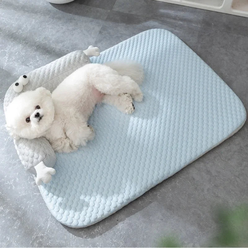 Dog Cooling Bed Mat Big Eyed Monster Cartoon Breathable Soft Ice Silk Sleeping Pad for Cat Moistureproof Cushion Matress Nonslip