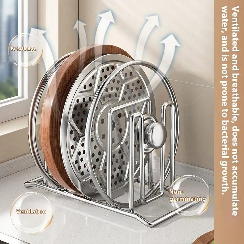 Kitchen Storage Solution Rustproof Pot Lid Rack Stainless Steel Rack Home Multifunctional Chopping Board Organizer