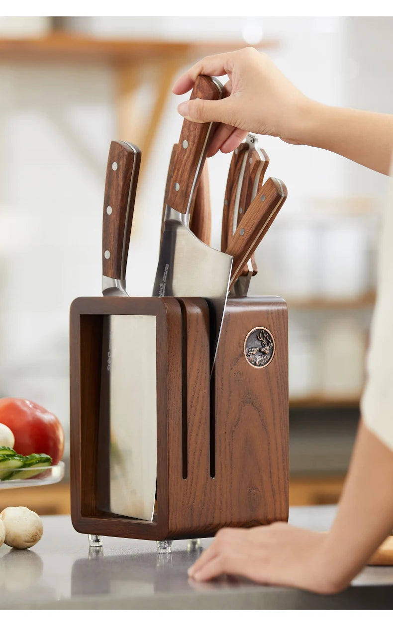 Kitchen countertop solid wood knife storage rack Household knife base Ventilation mould proof drainage knife rack knife case