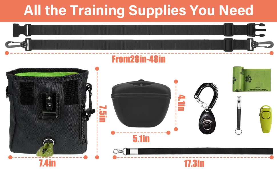 Dog Training Kit: Treat Pouch, Clicker, Silent Whistle, 2-in-1 Tool, Training Guide, Poop Bags