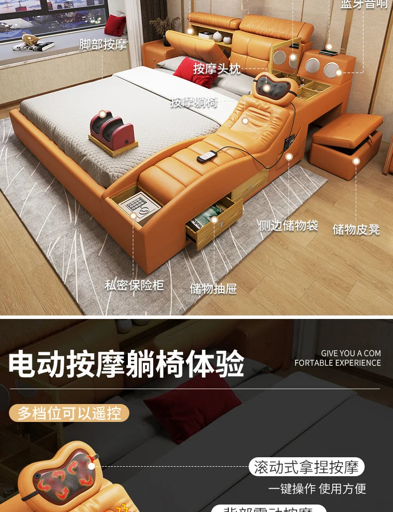 Master Girl Bedroom Double Bed Unique Queen Size Smart Multifunctional Double Bed Salon Modern Cama Matrimonial Room Furniture