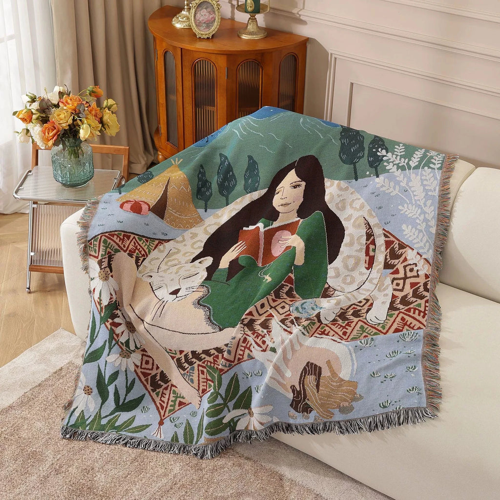 Nordic Style Artist Blankets for Beds Retro Art Bedroom Decoration Tapestry Leisure Ladies Picnic Blanket Outdoor Camping Mat