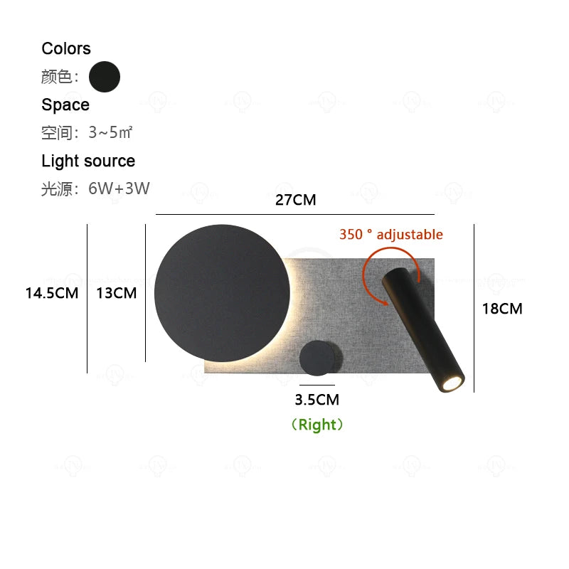 Bedroom bedside wall lamp with switch and spotlight, simple and modern Nordic creative personality, adjustable LED pendant light