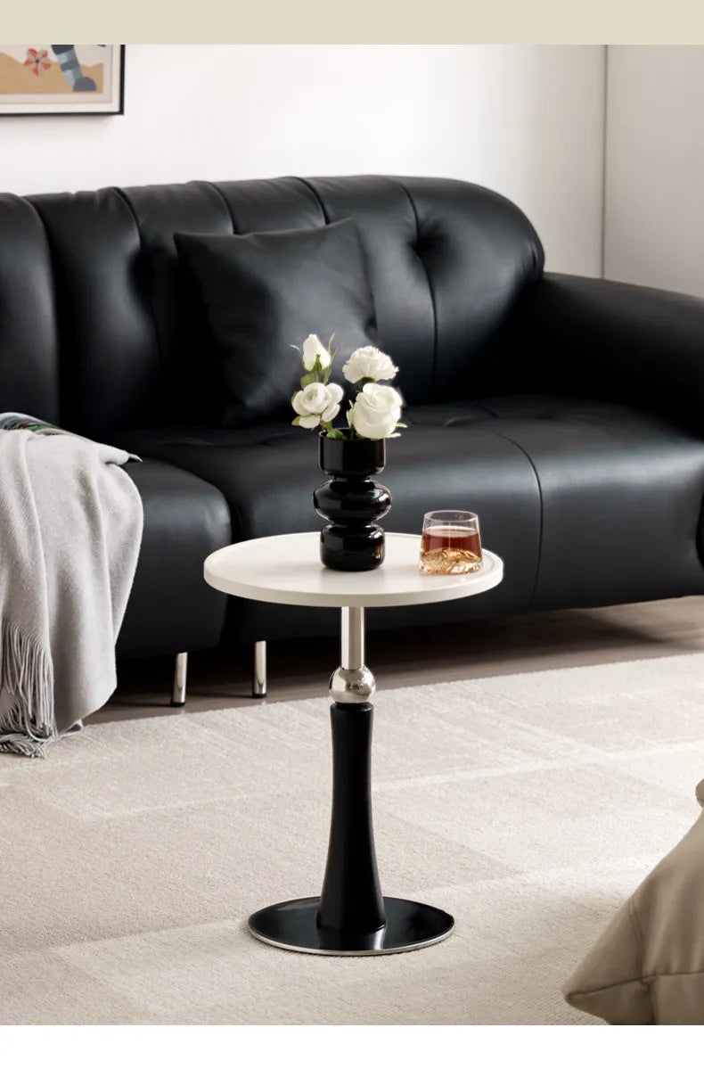 Living Room Sofa Solid Wood Edge Few Designer Light Side Table Luxury Stainless Steel Base Simple Round Small Coffee End Tables