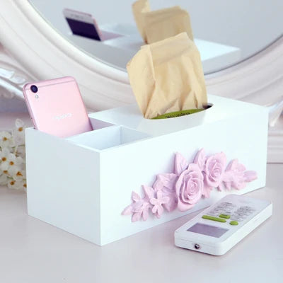 Living Room Multifunctional Wooden Tissue Storage Box,Household Tea Table, Remote Control Rack