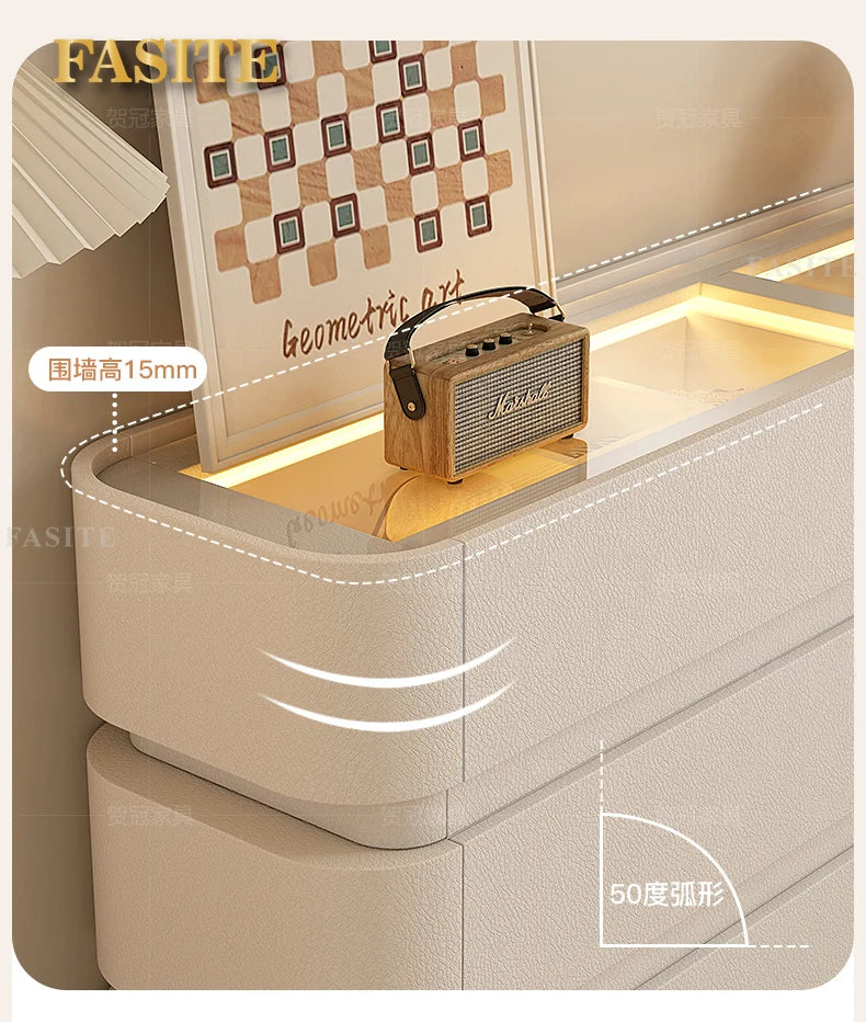 Bedroom integrated very narrow flip retractable storage cream wind French bedside cabinet