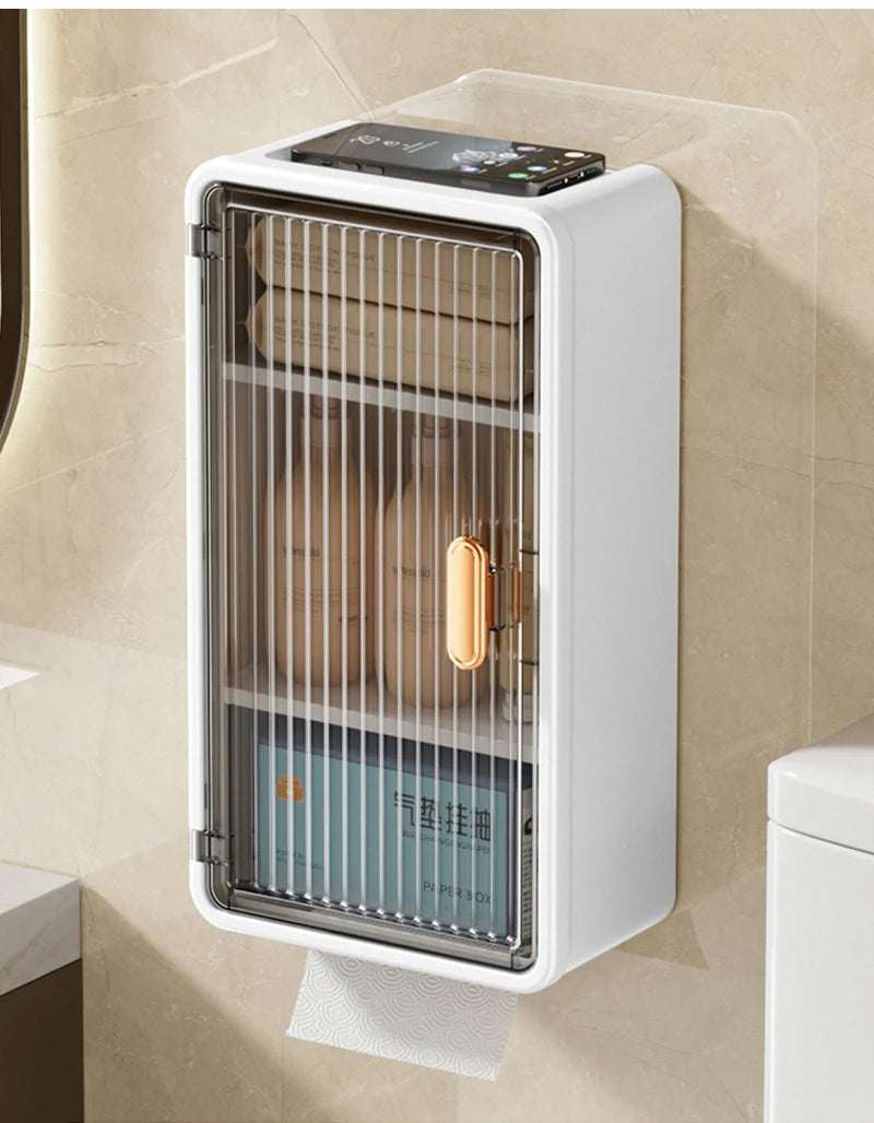 Bathroom Shelf Wall Mounted Waterproof Tissue Box Multifunctional Storage Rack for Toiletries Storage Box Shampoo Organizer
