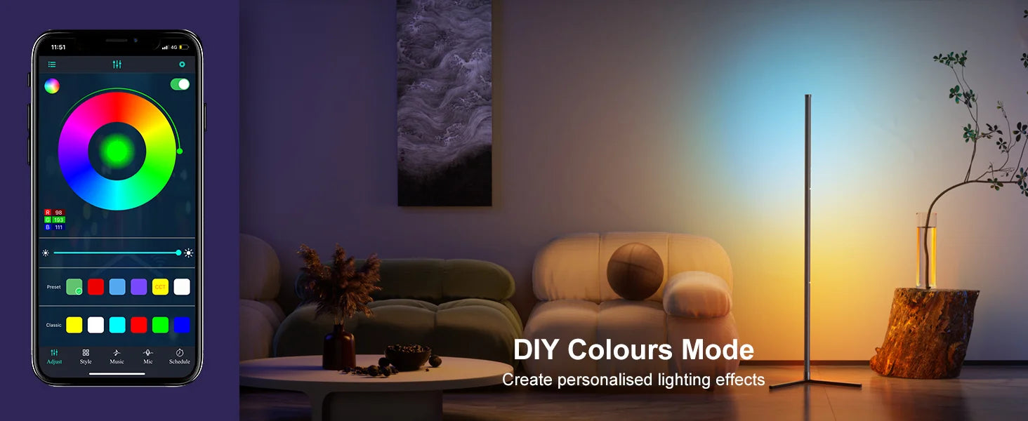 Smart Led Living Room Floor Lamp Rgb Corner Floor Lamp Music Synchronization Application Program Control Suit for Living Room