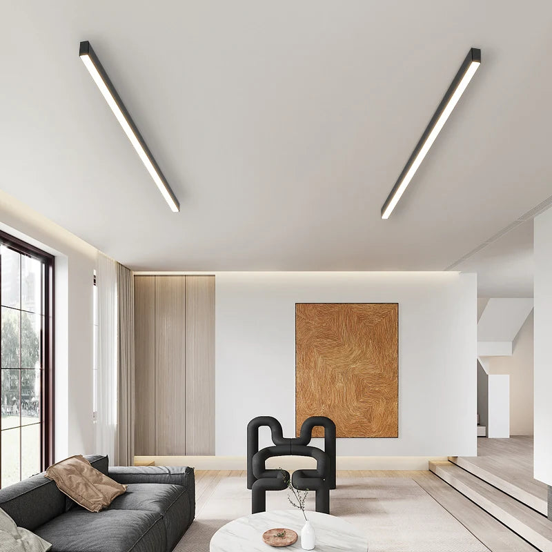 Minimalist Living Room, Bedroom, Balcony, No Main Light, Background Wall Lighting, Long Strip Exposed Linear LED Ceiling Light