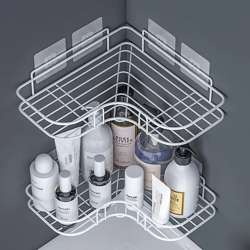 Bathroom Corner Storage Shelves Wall Mounted Rack Shampoo Holder Iron Shower Drain Basket Punch-Free Organizer Bath Accessories